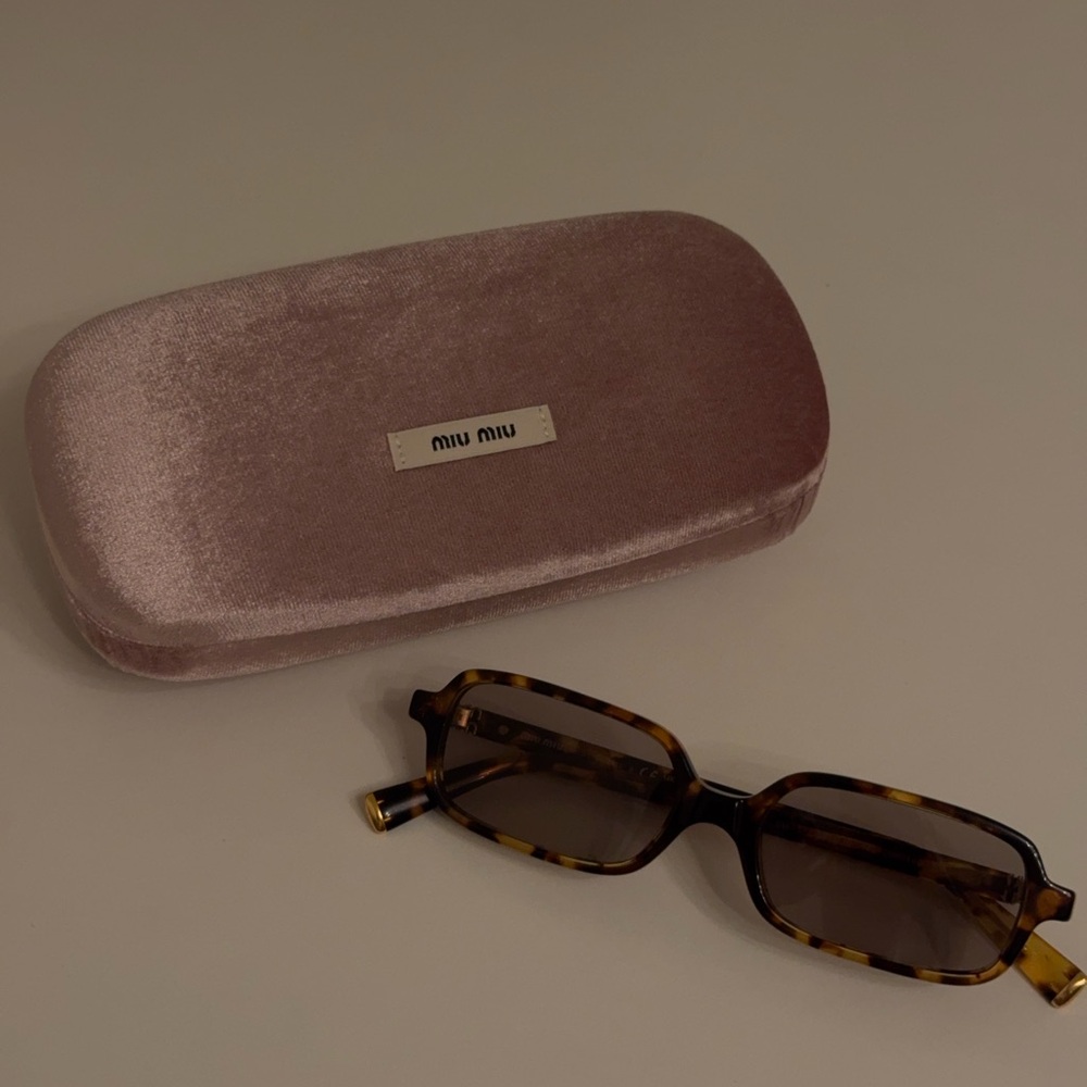 Miu Miu Tortoiseshell Rectangular Sunglasses - Br… - image 3